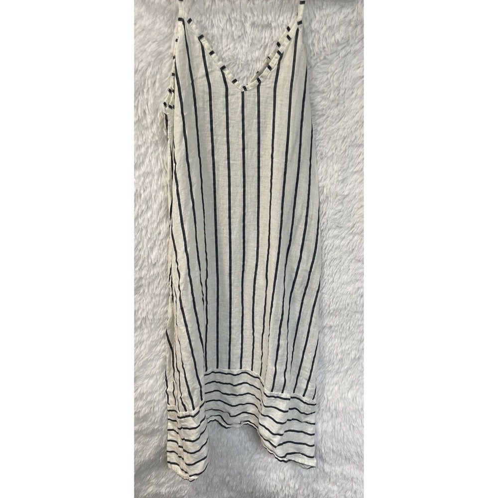 Terzo Millennio Sz M Women Italian Linen Dress Striped Lightweight Sundress